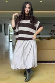  Big Softie Block Stripe Cap Sleeve Knit Top Chocolate Mocha /15=